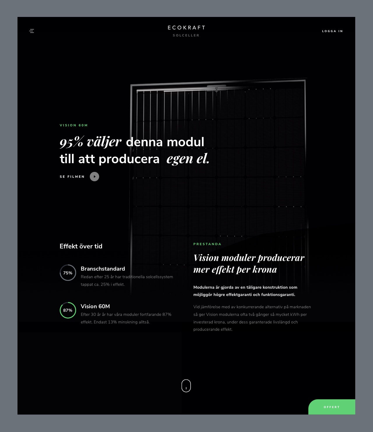Ecokraft product landing page for solar panels