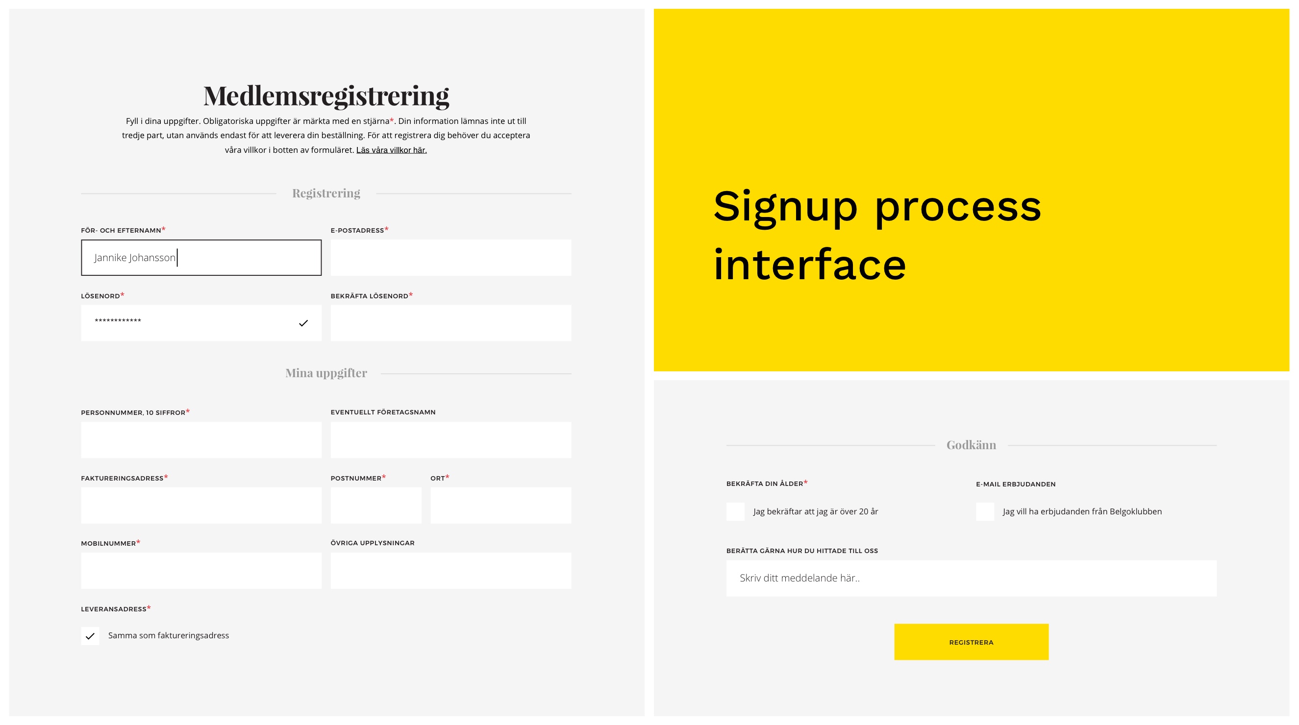 Levels signup process interface design for Belgoklubben