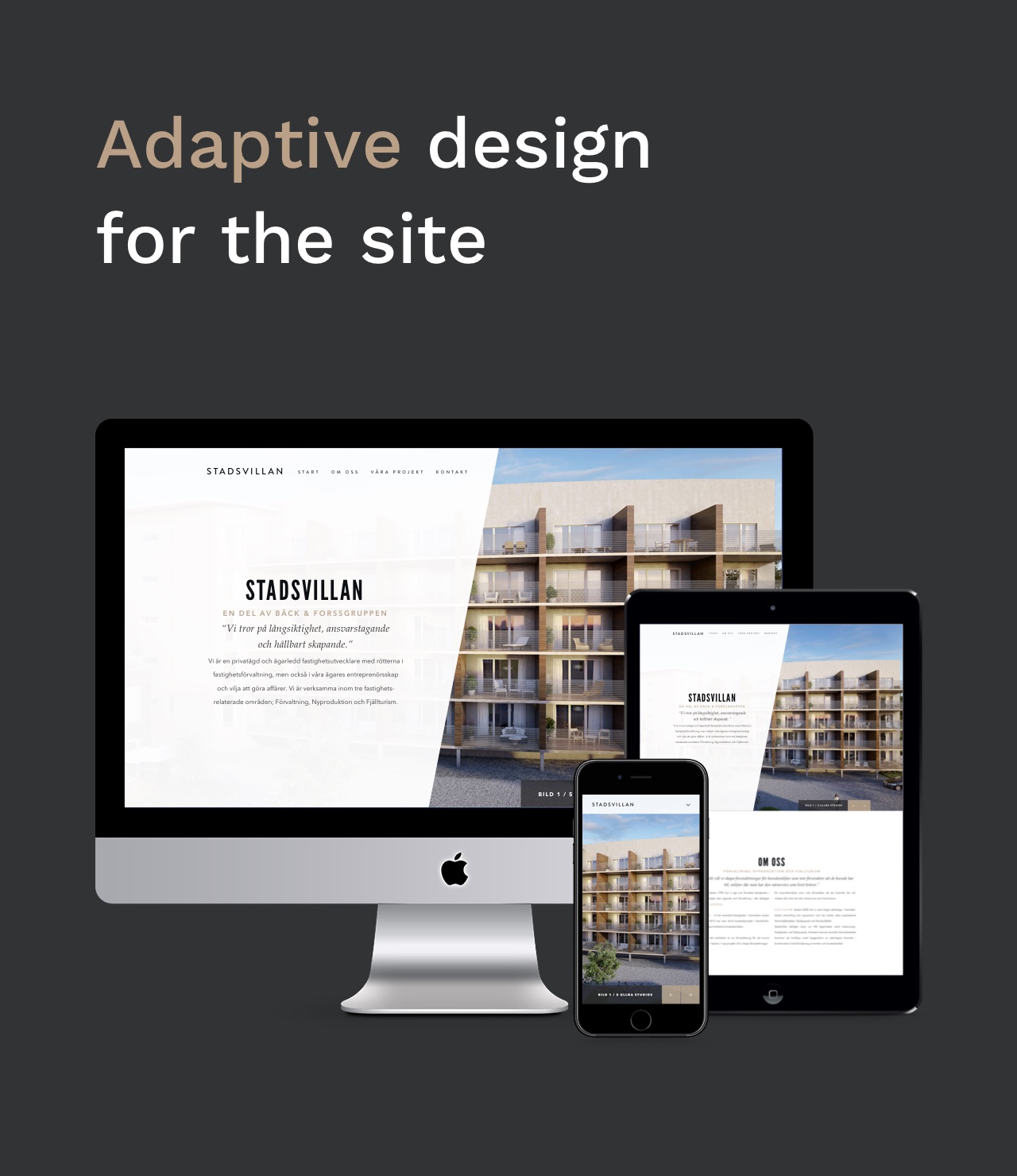 Stadsvillan devices showing adaptive web design